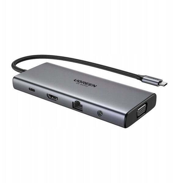 HUB UGREEN CM639 USB-C / HDMI 4K60 Hz, VGA, 2xUSB-C 3.2 10Gbps, 2xUSB-A, SD/TF, RJ45, AUX 3.5mm, USB-C 100W PD