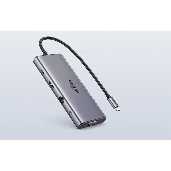 HUB UGREEN CM639 USB-C / HDMI 4K60 Hz, VGA, 2xUSB-C 3.2 10Gbps, 2xUSB-A, SD/TF, RJ45, AUX 3.5mm, USB-C 100W PD