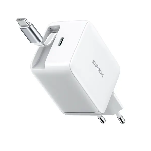 Ładowarka sieciowa Joyroom JR-TCL06 67W GaN z wbudowanym zwijanym kablem USB-C - biała