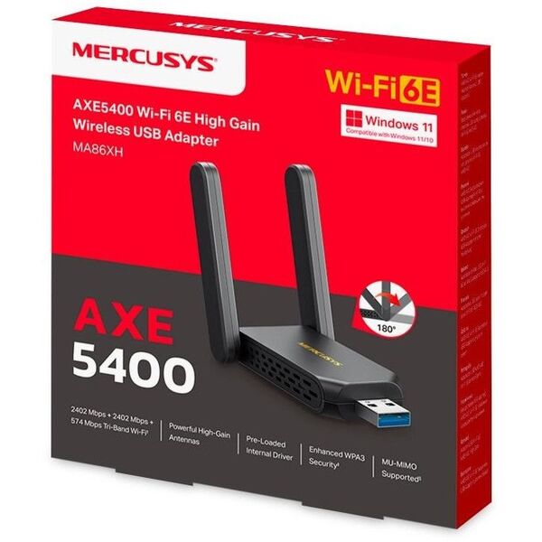 MERCUSYS MA86XH WiFi6 USB adapter (AXE5400,2,4GHz/5GHz/6GHz,USB3.0)