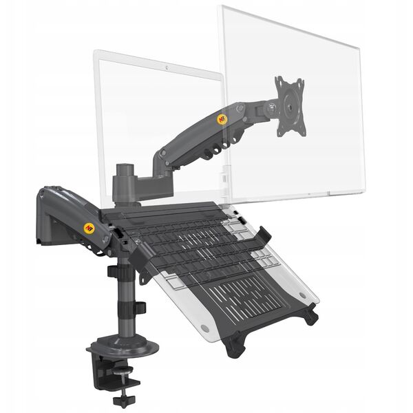 H180-FP Podwójny Ergonomiczny uchwyt biurkowy do laptopa i monitora Regulacja 3D