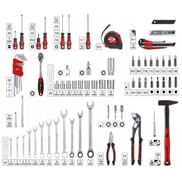 EINHELL work tool and accessory set, 3/8'', 1/4'', 1/2'', E-CASE case, 80 pcs.