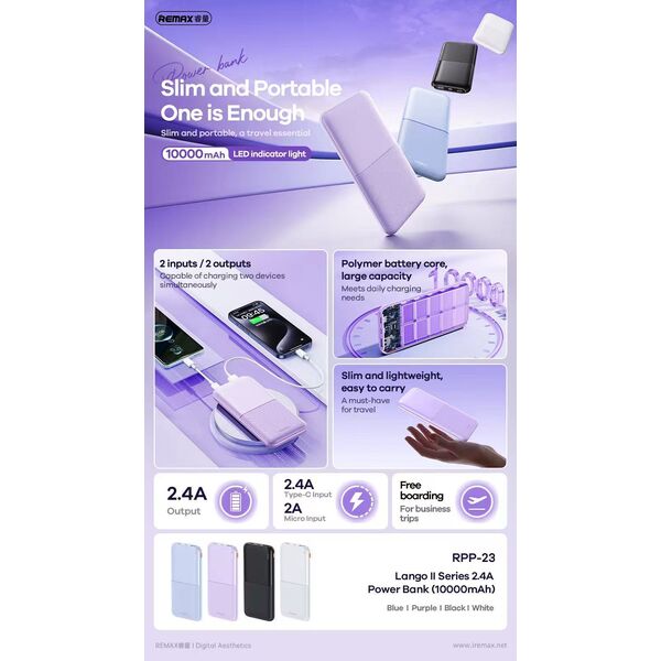 Power bank Remax RPP-23, 10000mAh, Different colors - 87099 έως 12 άτοκες Δόσεις