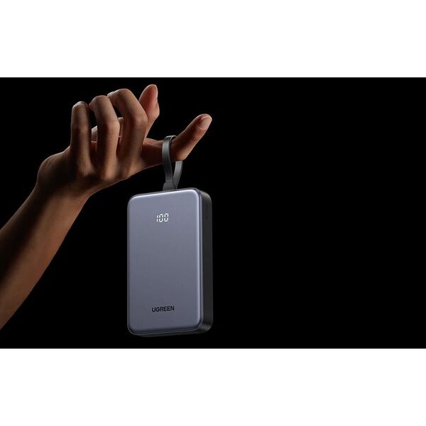 Powerbank UGREEN PB505 20000mAh USB-A, USB-C 20W + wbudowany kabel USB-C szary