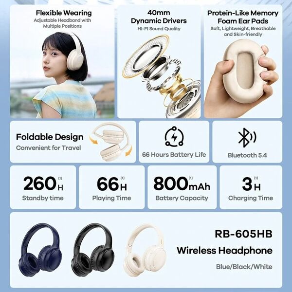 Ακουστικά Bluetooth Remax RB-605HB, Διαφορετικα χρωματα - 20807 έως 12 άτοκες Δόσεις