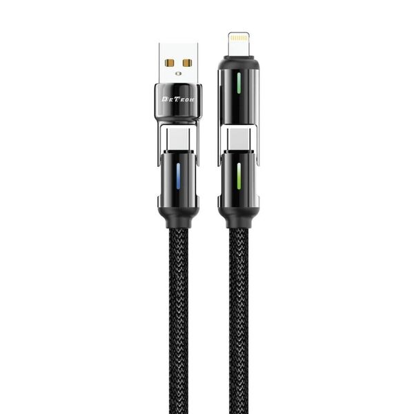 Καλώδιο φόρτισης DeTech DE-55UCI, 4в1 USB-Lightning/Type-C Type-C - Type-C Type-C - Lightning, 1.0m, Black - 40536 έως 12 άτοκες Δόσεις