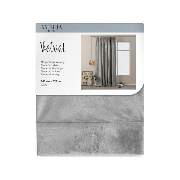 AmeliaHome Zasłona Velvet na taśmie Srebrny 140X270
