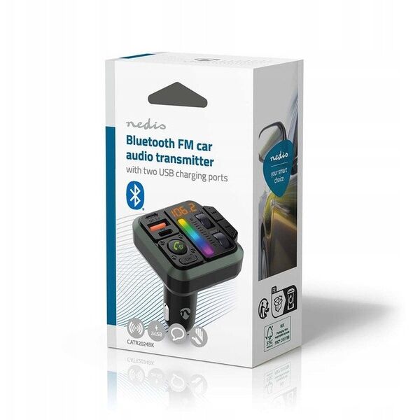 Πομπός FM αυτοκινήτου Nedis CATR2024BK Bluetooth 1" σταθερός Μαύρος