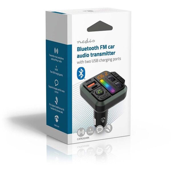 Πομπός FM αυτοκινήτου Nedis CATR2024BK Bluetooth 1" σταθερός Μαύρος