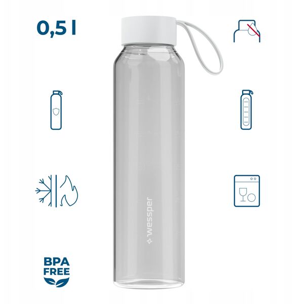 Szklana butelka Wessper B1 Borosilicate 500ml Transparent  (WES260-500-TR-NEW)