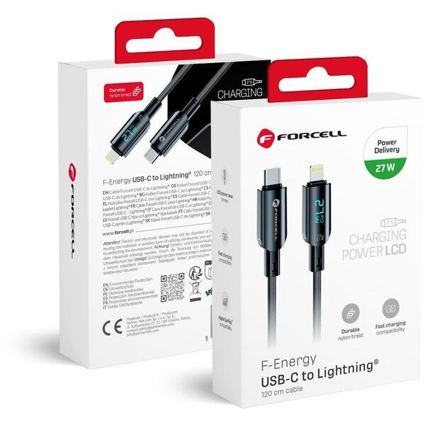 Kabel USB C do Lightning Forcell F-Energy PD 3A 27W Digital 1,2 m C276 czarny
