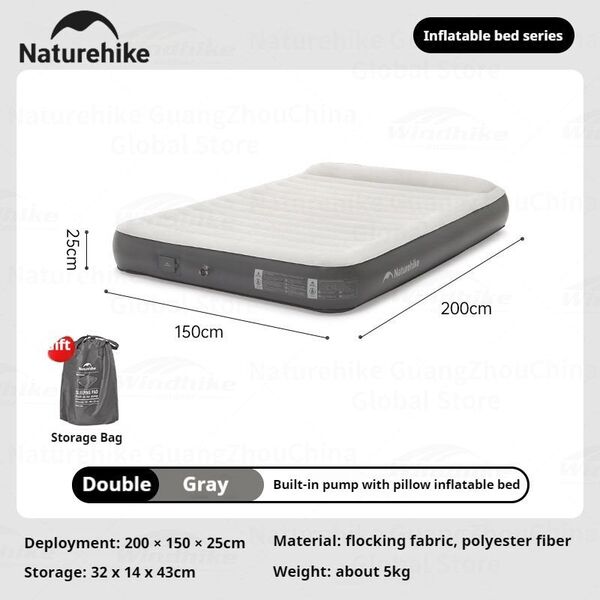 Materac dmuchany chenjing with pillow double cnk2450ws040-grey NATUREHIKE