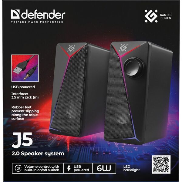 GŁOŚNIKI DEFENDER J5 2.0 6W LED USB CZARNE