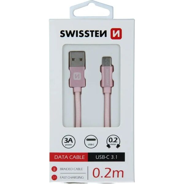 Kabel USB Swissten USB-A - USB-C 0.2 m Niebieski (71521108)