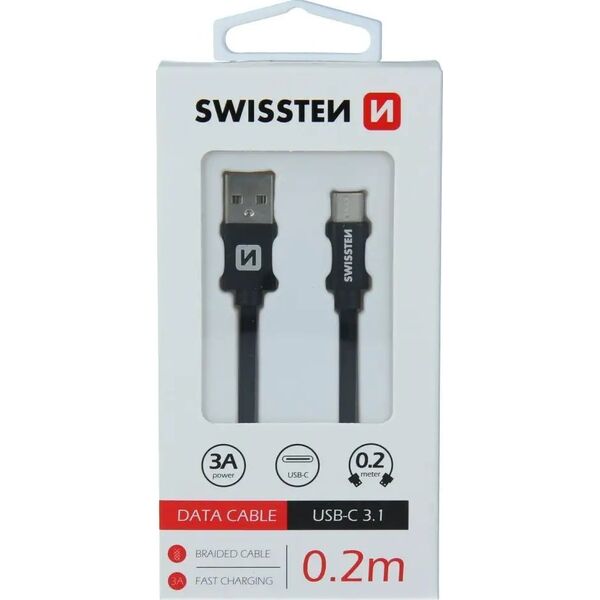 Kabel USB Swissten USB-A - USB-C 0.2 m Niebieski (71521108)