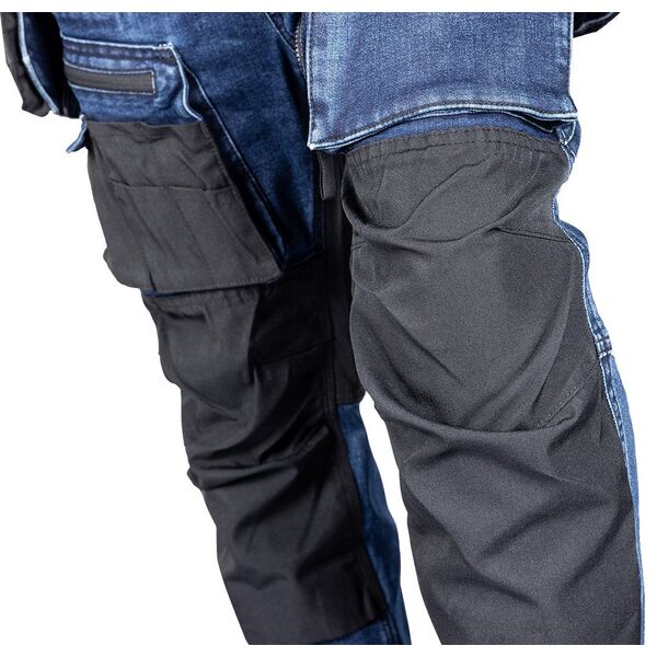 Spodnie robocze DENIM, wzmocnienia Cordura, odpinane kieszenie kaburowe, granatowe, rozmiar XXL