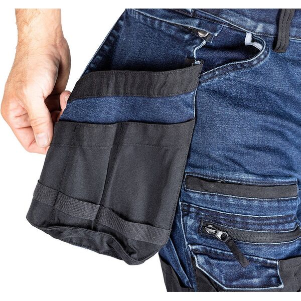 Spodnie robocze DENIM, wzmocnienia Cordura, odpinane kieszenie kaburowe, granatowe, rozmiar XXL