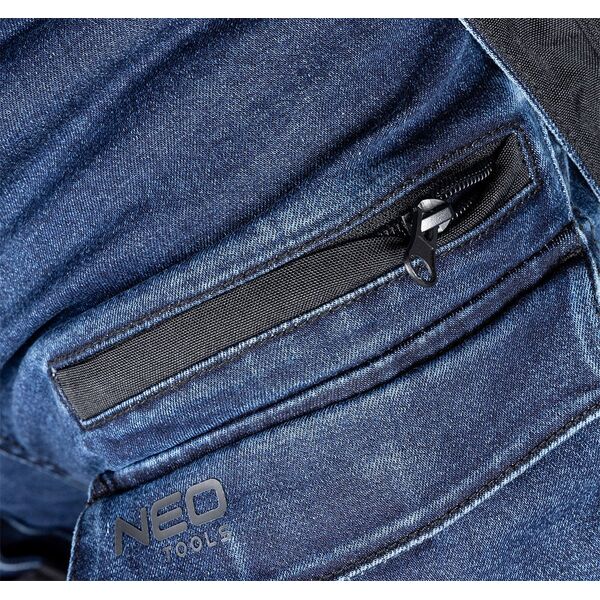 Spodnie robocze DENIM, wzmocnienia Cordura, odpinane kieszenie kaburowe, granatowe, rozmiar XXL