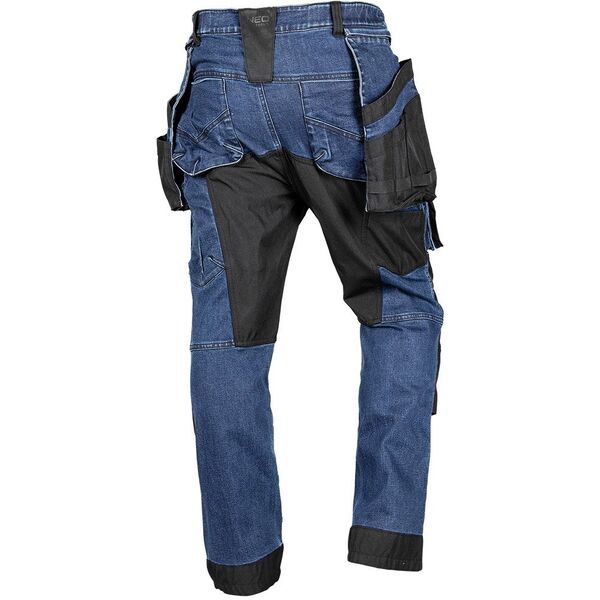 Spodnie robocze DENIM, wzmocnienia Cordura, odpinane kieszenie kaburowe, granatowe, rozmiar XS