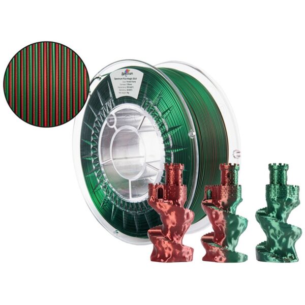 3D plastikas PLA dvipusis Magic silk FOREST FLAME (zalias, raudonas) 1kg Spectrum