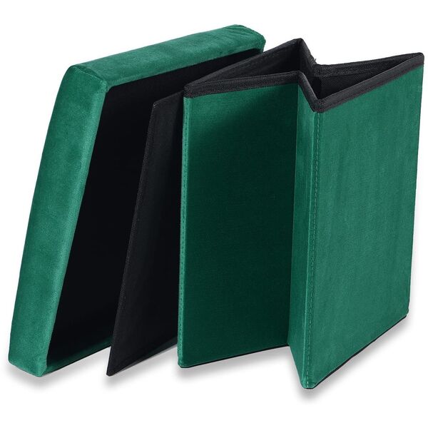 Pufa aksamitna zielona 30x30x30 cm składana organizer z pojemnym schowkiem