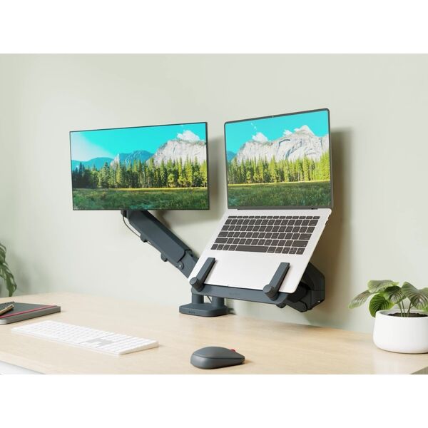 Leitz Ergo pladsbesparende dual monitor arm & laptop arm Grå