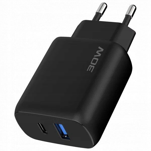 Ładowarka Sieciowa 230v 30w Na Usb-c Usb Type-c + Usb Kabel 1m 60w Usb-c / Wcsp23011001 / Silicone Power 2 / Czarny