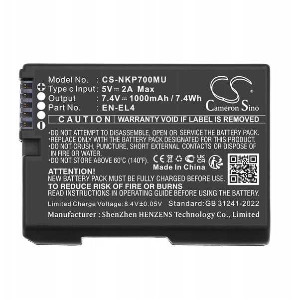 Akumulator Bateria Typ En-el4 A E - Nikon D2 H Hs X Xs D3 S X F6 Port Usb-c / Cs-nkp700mu