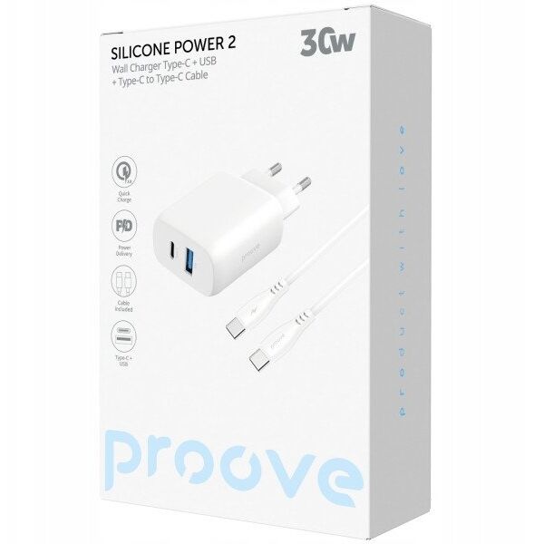 Ładowarka Sieciowa 230v 30w Na Usb-c Usb Type-c + Usb Kabel 1m 60w Usb-c / Wcsp23011002 / Silicone Power 2 / Biały