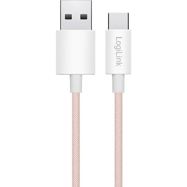 LogiLink USB-A - USB-C 0.5m w nylonowym oplocie różowy