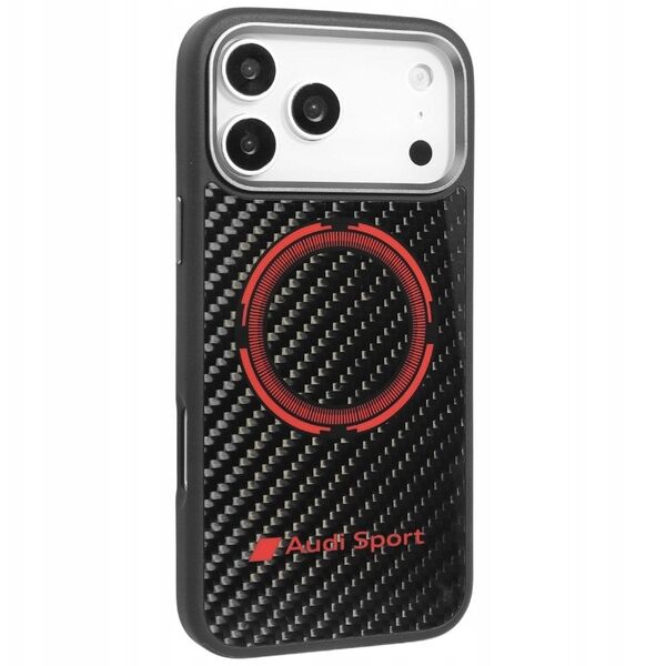 Case Audi RSQ Carbon Fiber Sport Red Circle MagSafe for iPhone 17 Pro Max black