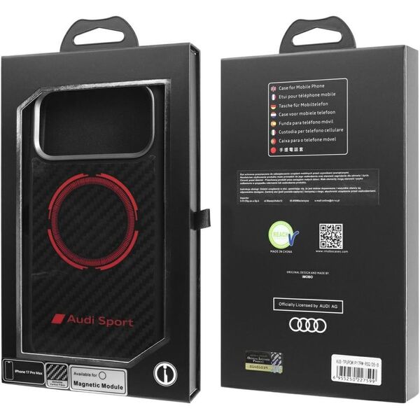 Case Audi RSQ Carbon Fiber Sport Red Circle MagSafe for iPhone 17 Pro Max black