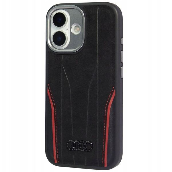 Case Audi R8 Genuine Leather MagSafe for iPhone 17 black-red