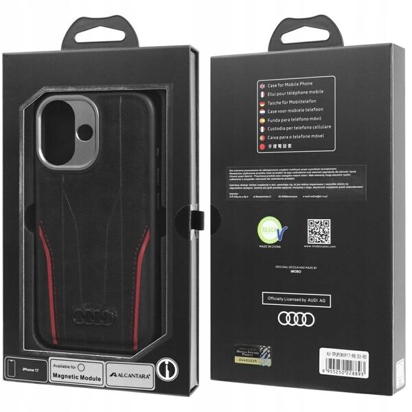Case Audi R8 Genuine Leather MagSafe for iPhone 17 black-red