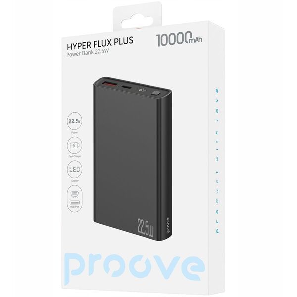 Mocny Powerbank Podróżny 2w1 10000mah 22.5w Usb Usb-a + Usb-c Type-c Proove / Pbf122120001 / Hyper Flux Plus / Czarny