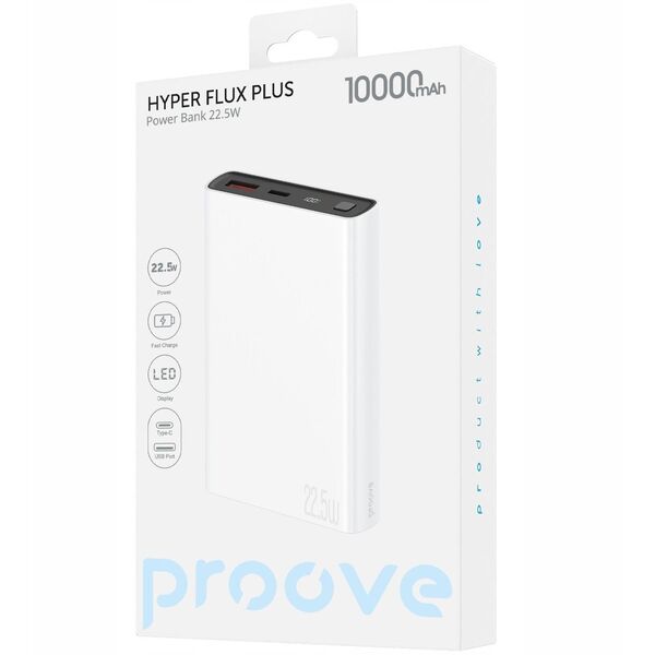 Mocny Powerbank Podróżny 2w1 10000mah 22.5w Usb Usb-a + Usb-c Type-c Proove / Pbf122120002 / Hyper Flux Plus / Biały