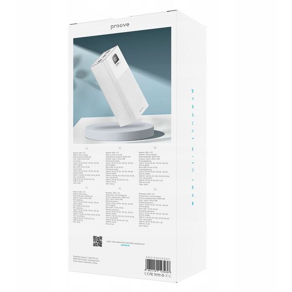 Mocny Powerbank Podróżny 40000mah 100w 3x Usb Usb-a 1x Usb-c Type-c Proove / Pbgi99320002 Giant / Biały