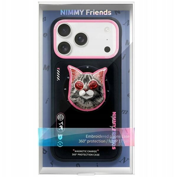 Etui Nimmy Glasses Cool Cat MagSafe do iPhone 17 Pro Max czarno różowy
