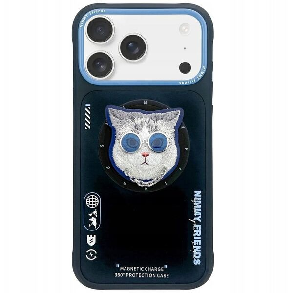 Etui Nimmy Glasses Cool Cat MagSafe do iPhone 17 Pro Max czarno niebieski