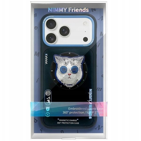 Etui Nimmy Glasses Cool Cat MagSafe do iPhone 17 Pro Max czarno niebieski