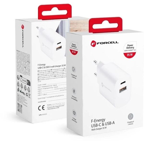 FORCELL F-ENERGY TFK-TC-35WPD Typ C + USB A PD QC4.0 3A 35W biała