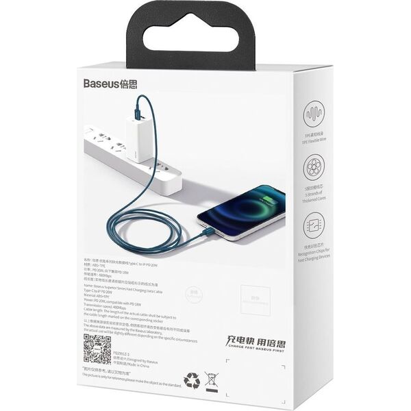 Kabel USB Baseus USB-C - Lightning 1 m Niebieski (BSU2665BLU)