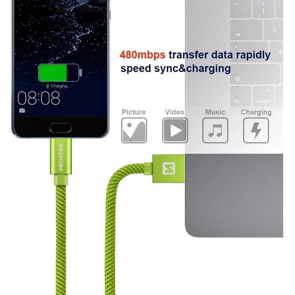 Kabel USB Swissten USB-A - USB-C 0.2 m Czerwony (71521106)