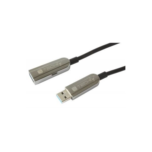 TECHLY USB3.0 AOC Glasfaser-Hybridkabel 20m Schwarz Unterstuetzt max.Bandbreite bis zu 5 Gbit Durchmesser 4,6mm Stecker A auf Buchse