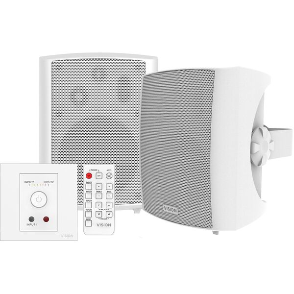 VISION Professional TC3-AMP 2 x 25 W (RMS) Verstarker und SP-1800 5,25-Zoll-Wandlautsprecherpaar, Set - 30 JAHRE GARANTIE - Weiss