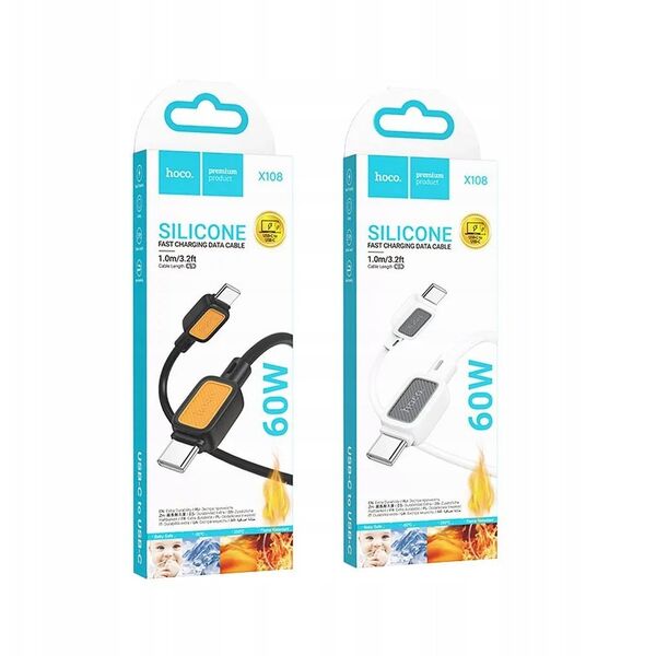 Kabel USB C do USB C Hoco 3A 60W 1 m X108 czarny