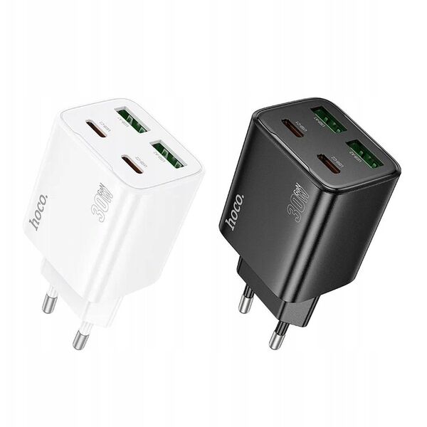 Ładowarka sieciowa do telefonu Hoco 2 x USB C + 2 x USB A QC3.0 PD 3A 30W N56 biała