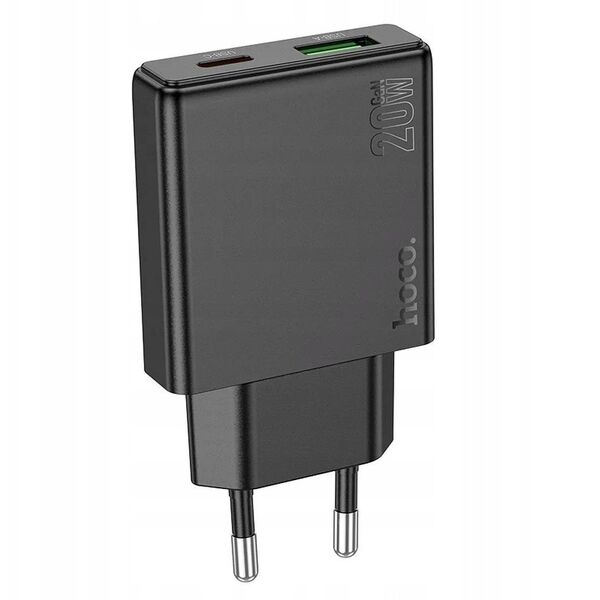 Ładowarka sieciowa do telefonu Hoco Slim USB A + USB C QC3.0 PD 3A 20W N38 czarna