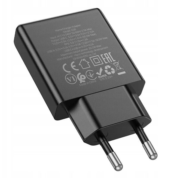 Ładowarka sieciowa do telefonu Hoco Slim USB A + USB C QC3.0 PD 3A 20W N38 czarna