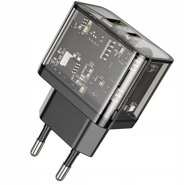 Ładowarka sieciowa do telefonu Hoco USB A + USB C QC3.0 PD 3A 20W N34 transparentna